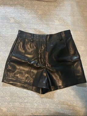 Babaton Black High-Waist Leather Shorts